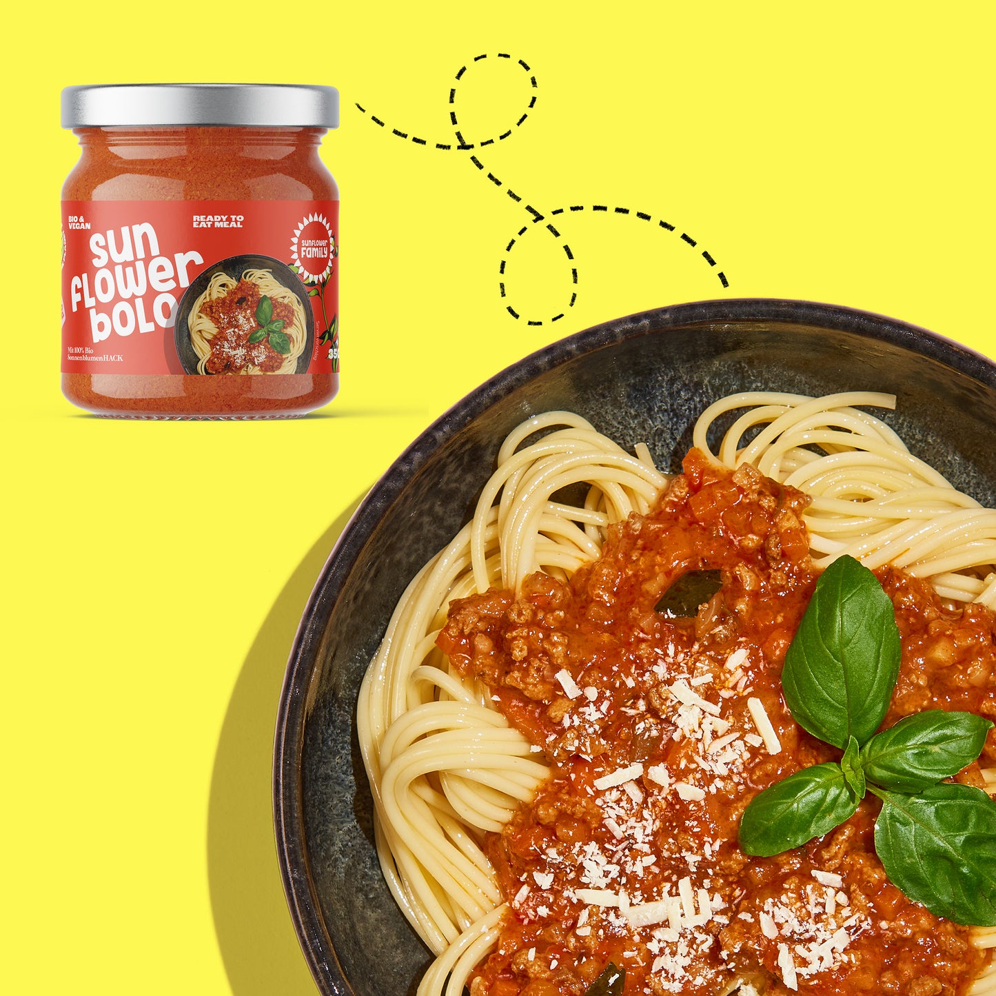 sunflowerBOLO mit Teller Bolognese vegan