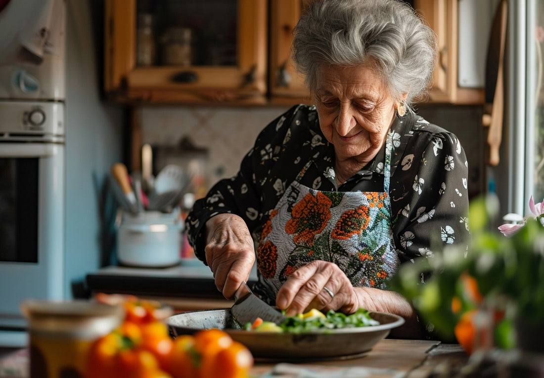  Medium shot old woman with healthy foo