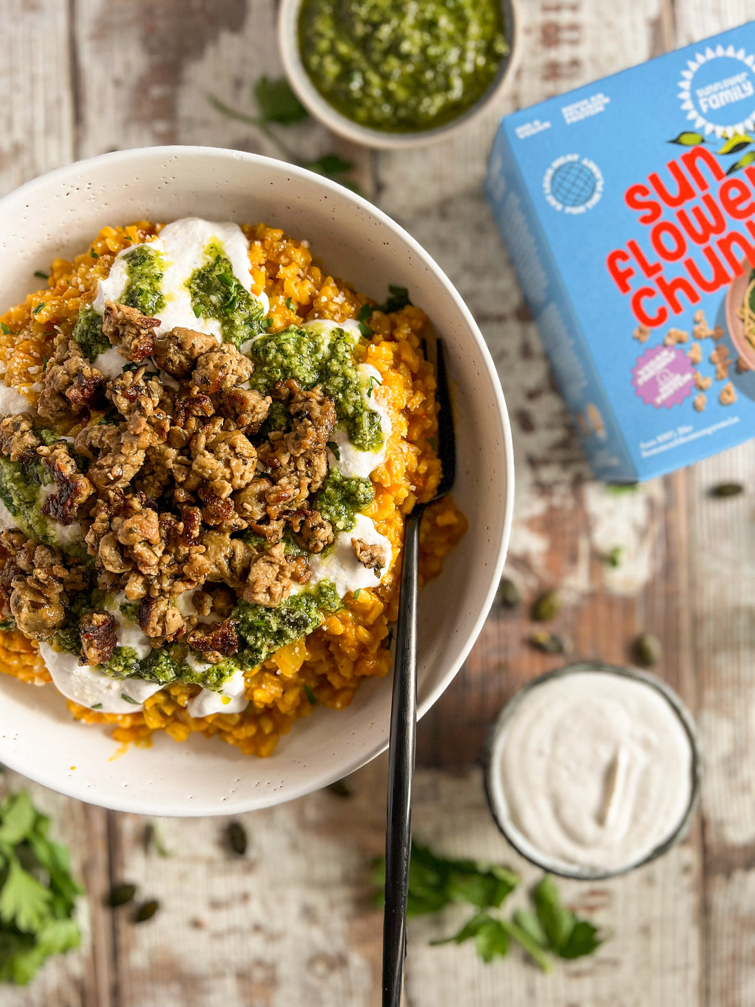 Kürbisrisotto mit knusprigen sunflowerCHUNKS