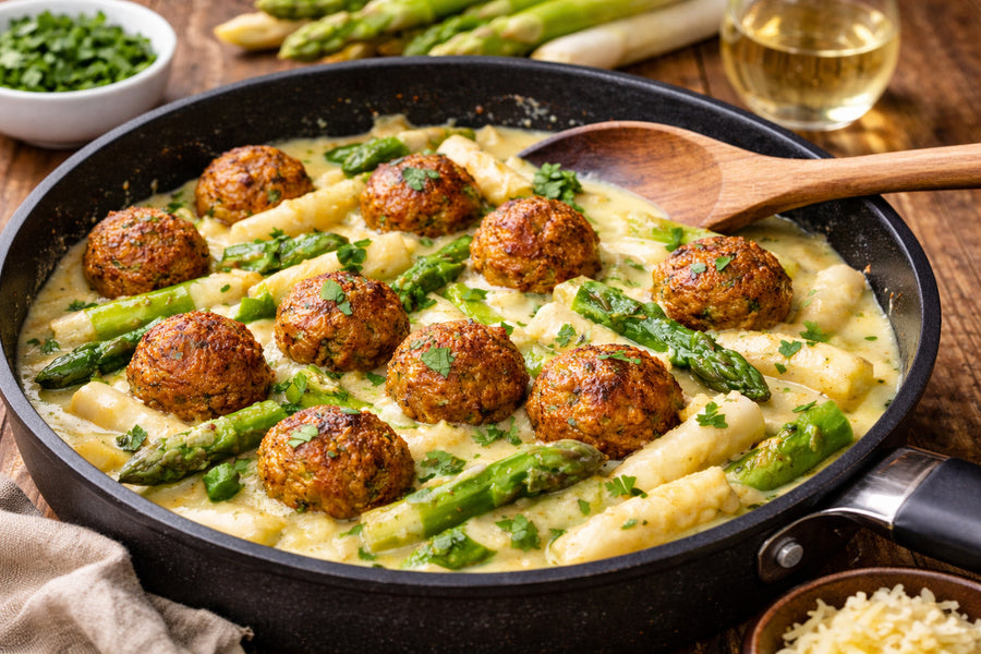 sunflower-Meatballs with asparagus