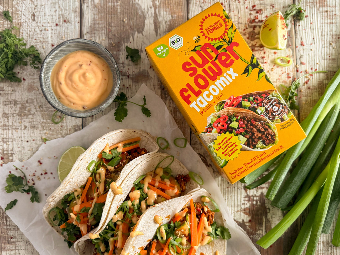 Vegane Korean BBQ-Tacos mit sunflowerTACOmix