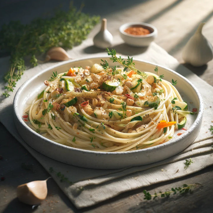 Frühlings-Pasta mit Mandelmus und Gemüse
