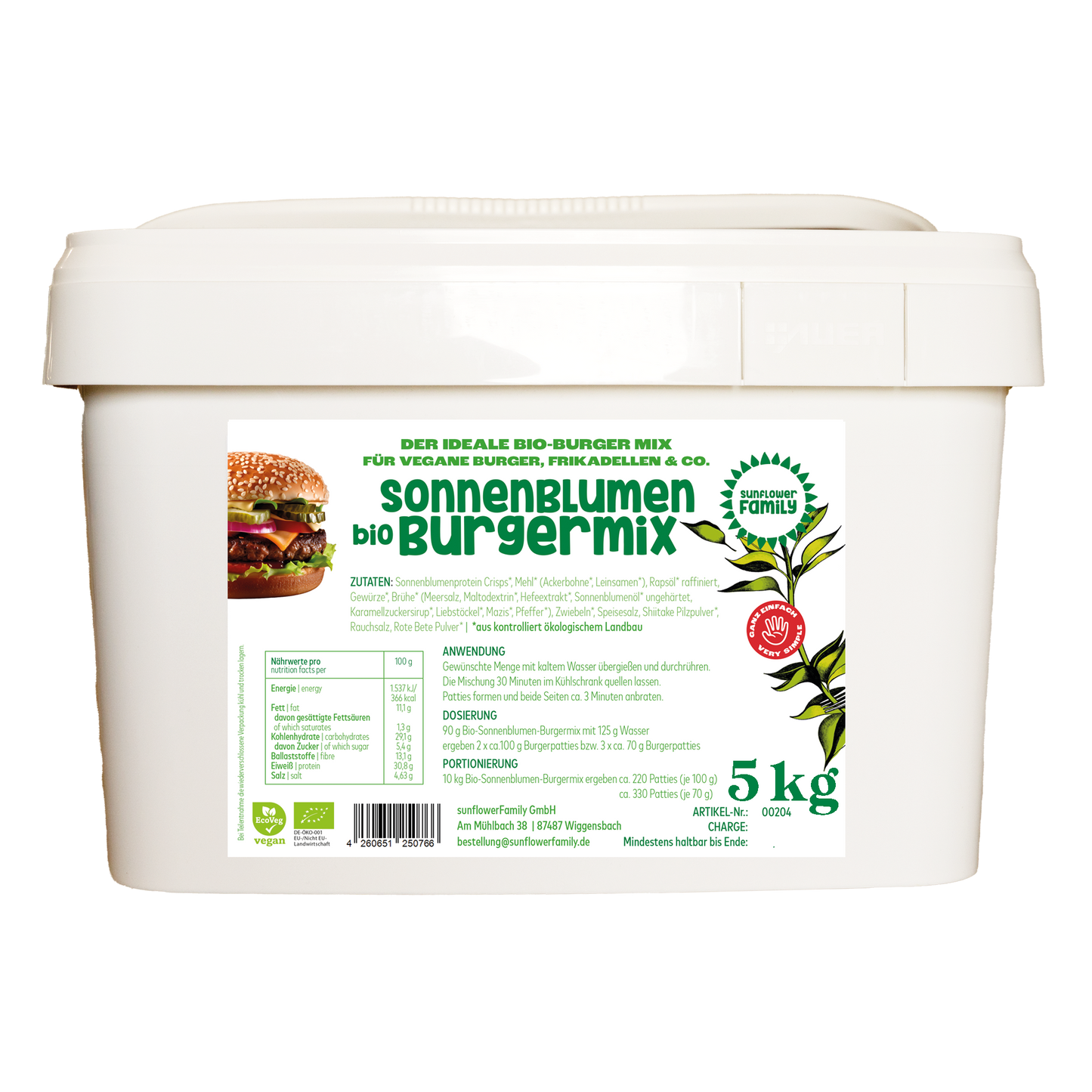 sunflowerBURGERMIX – pour un burger vegan réussi